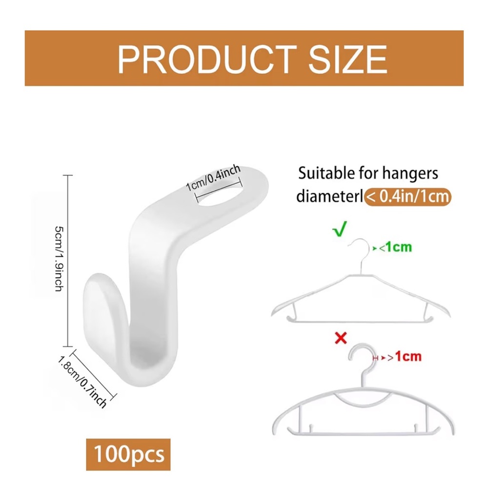 SPACE SAVING CASCADING HANGER HOOK FOR CLOTHES AND USE W/PLASTIC HANGERS AMT: 50 - Picture 4 of 8